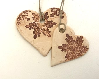 Rustic Ceramic Heart Ornaments - Set of 2 Rustic Heart Ornaments - Rustic Wall Decor - Heart Wall Hanging - SHIPPING INCLUDED