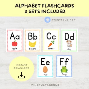 26 ABC Flashcards Alphabet Learning for Kids Learn ABCs Alphabet Flashcards Montessori Cards Kids Learning Tools A-Z Cards Digital Download