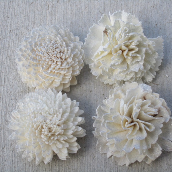 Sola Flower with silver glitter - set of 6 - Carnation and Zinnia