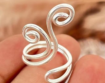 Handmade Sterling Silver Spiral Ring, Adjustable Wire Wrap, Minimalist Boho