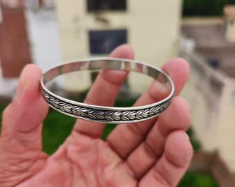 Leaf Sterling Silver Bangle - Indian Jewelry (2.3 Inches) - Etsy