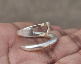 Bague ouverte géométrique en argent sterling avec bandes empilables minimalistes réglables Bague rectangulaire moderne découpée