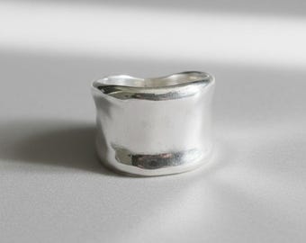 Organic Sterling Silver Wide Band | Wavy Sculpted Statement Ring | Handmade Minimal Unisex Jewelry