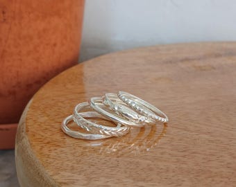 Stapelbare Ringe aus 925er Silber | Handgemachte Boho Strukturbänder