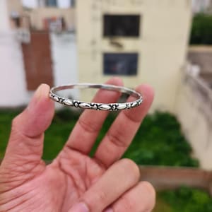 925 Sterling Silver Sunburst Bangle | Handmade Oxidized Stackable Bracelet | Boho Tribal Jewelry | Vintage Style Bangle for Women