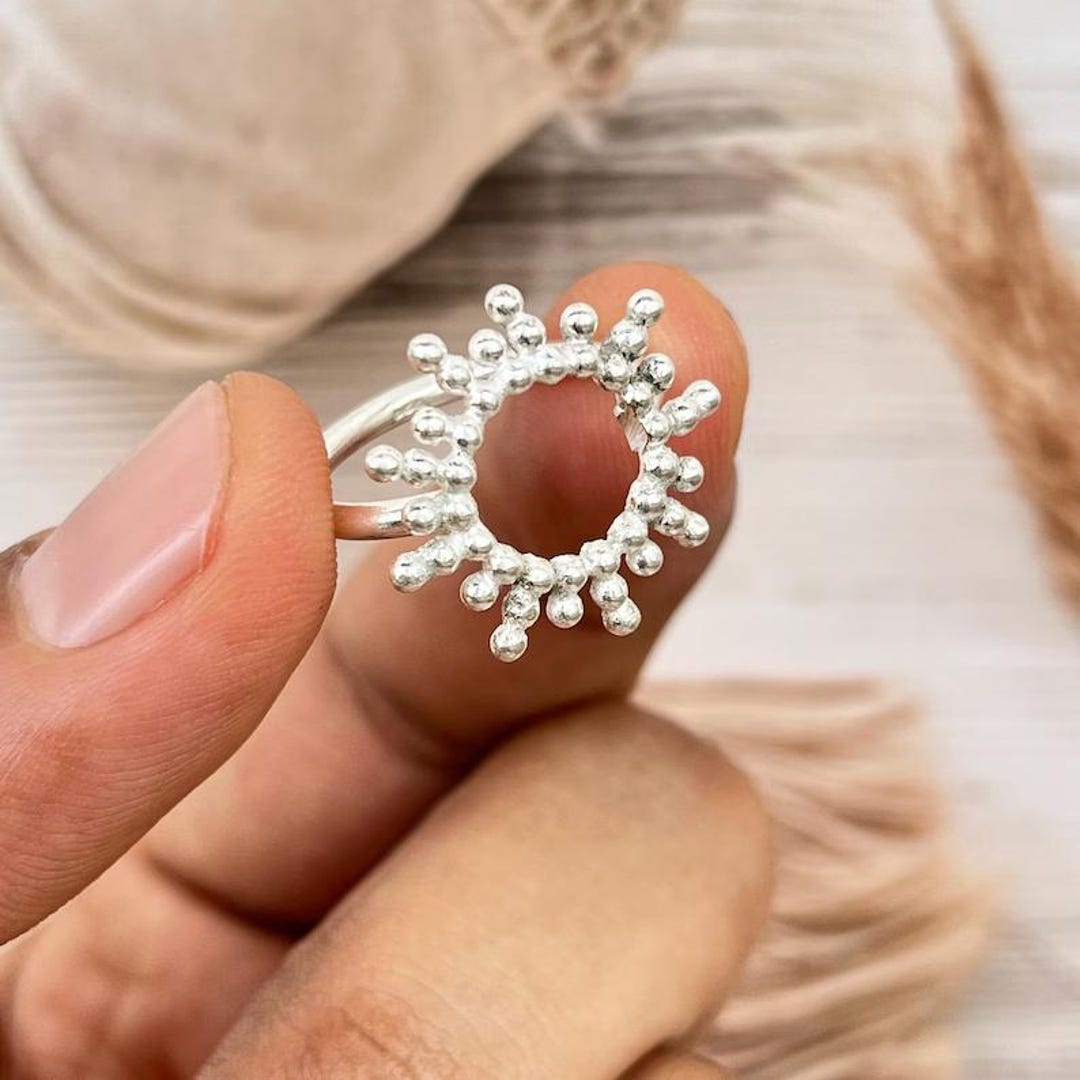 Beaded Sunburst Ring, Halo Stacking, 925 Sterling Silver - Etsy