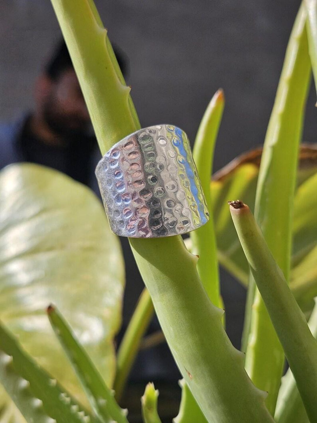 Hammered Sterling Silver Wide Band Ring - Adjustable Boho Thumb Ring - Etsy