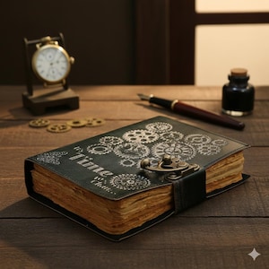 Steampunk Gear Journal Notebook, Vintage Lock Diary Book, Clockwork Sketchbook Gift, Industrial Writing Notebook