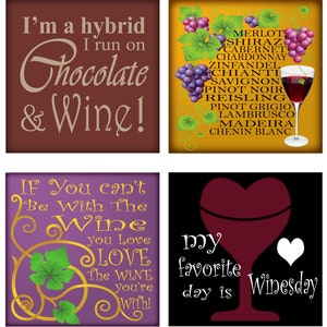 Wine Sayings Grapes Leaves Bottle Glass Corks Instant Download 4 pulgadas Squares 2 sets of 4 Images Each JPEG (16-14)