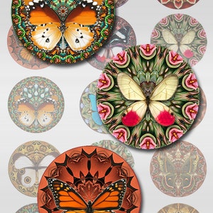 Butterfly Mandala Instant Download 3 Pages 1,1.5,2 Inch Round Circle Jpeg J-13B image 1