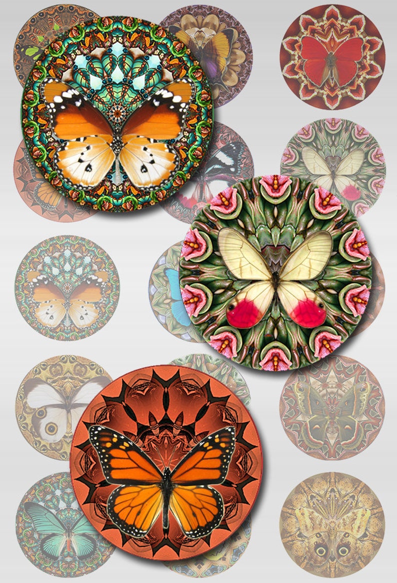 Butterfly Mandala Instant Download 3 Pages 1,1.5,2 Inch Round Circle Jpeg J-13B image 1