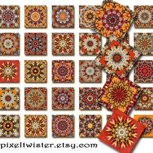 Mandala Altered Art Squares Instant Download 1 Inch Resin Glass Scrabble Tile Pendants Digital Collage Sheet JPEG Images (A-19R)