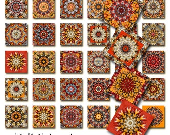 Mandala Altered Art Squares Instant Download 1 Inch Resin Glass Scrabble Tile Pendants Digital Collage Sheet JPEG Images (A-19R)