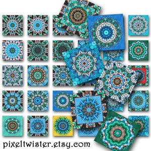 Carrés de mandala à téléchargement immédiat, images JPEG de 2,5 cm (1 po.) (M-12TD)