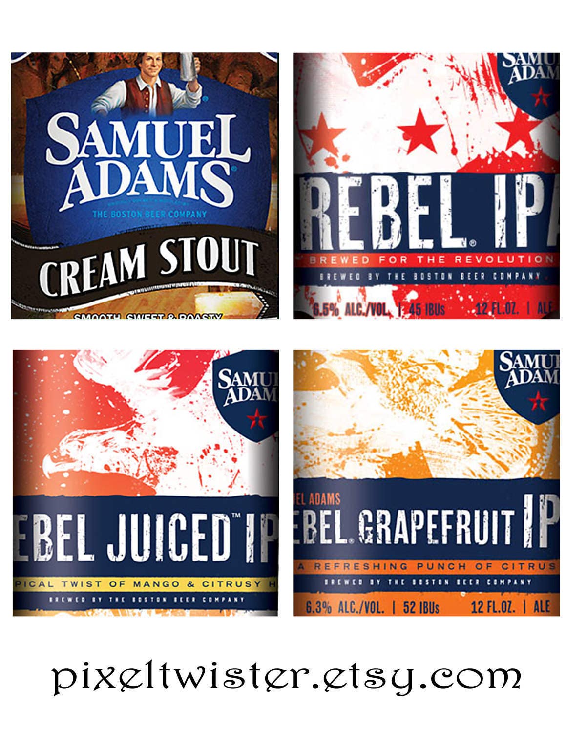 Beer Logo, Coasters, Can Art, Bar Gift, Samuel Adams Collection