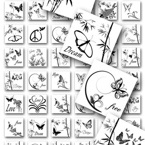 Negro Blanco Naturaleza Palabras inspiradoras Descarga instantánea 1 pulgada resina de vidrio Scrabble Colgantes cuadrados JPEG Imágenes (A-30)