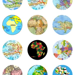 Kaarten Haïti Afrika Europa digitale ronde cirkel Instant Download hars glas hangers JPEG beelden 4 pagina's maten (13-8)