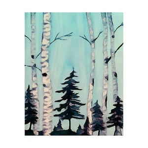 Winter Birch Tree, Watercolor Art Landscape Print, Printable Wall Decor, Instant Download, Original Design, 3 Sizes Included