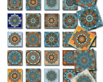 Mandala Square Tiles Instant Download 1 and 2 Inch Resin Glass Scrabble Tile Pendants  (A-10)