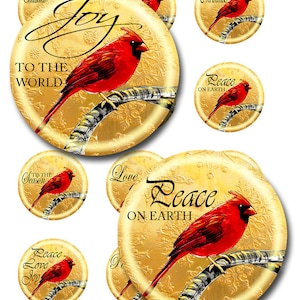Christmas Cardinal Instant Download Glass Resin Pendants Round Digital Image Collage JPEG (D-2)
