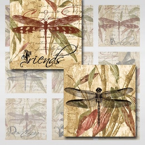 Dragonfly Bamboo Words Square Instant Télécharger Resin Glass Scrabble Tile Pendants 4 Pages de tailles JPEG (MA-17)