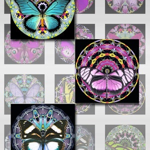 Butterfly Mandala Squares Téléchargement instantané pour Pendentifs de carreaux de scrabble en résine de verre 1 et 2 pouces JPEG (12-61)