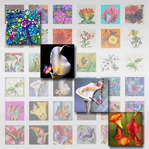 Butterflies Dragonflies Flowers 1 Inch Glass Resin Scrabble Tile Pendants Digital Images Squares Instant Download JPEG (AG-251)