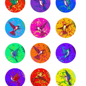 Hummingbirds Swirls Instant Download for Glass resin Pendants Round Jpeg 1 and 2 Inch & 14 mm Images D-8 image 2