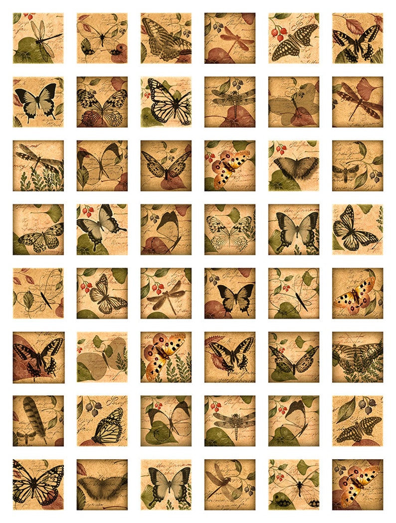 Dragonfly Butterflies Woodland Theme Squares Instant Download 1 Inch Resin Glass Scrabble Tile Pendants Digital JPEG Images MA-21 image 2