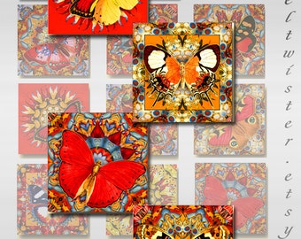 Butterfly Mandala Instant Download for Glass Resin Scrabble Tile Pendants Collage Sheet Digital 1, 2 Inch Printable Squares JPEG (JU-201)