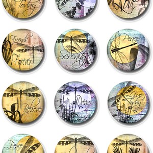 Dragonflies Moon Ephemera Inspirational Words Instant Download for Glass Resin Pendants Digital 2,1.5,1 Inch Round Jpeg Images (13-18))