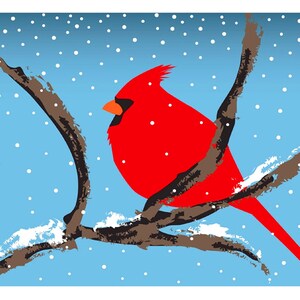 Cardinal en hiver, Note de la carte, 5 x 7 po, téléchargement immédiat, Image numérique, Télécharger JPEG (D-4)