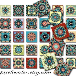 Mandala Butterfly Squares Instant Download 1 Inch Resin Glass Scrabble Tile Pendants Digital Download JPEG Images (A-9)