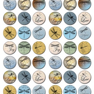 Dragonflies Round Inspirational Instant Download 1 and 2 Inch Collage Sheet JPEG MA-52 image 3