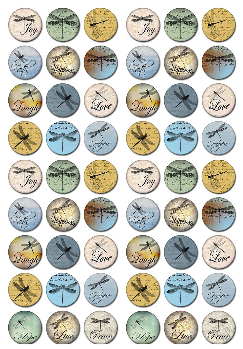 Dragonflies Round Inspirational Instant Download 1 and 2 Inch Collage Sheet JPEG MA-52 image 3