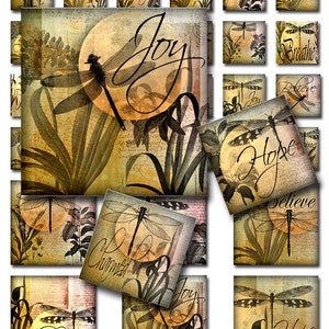 Dragonflies Moon Ephemera 1 and 2 inch Squares Instant Download Digital JPEG Images (S-9)