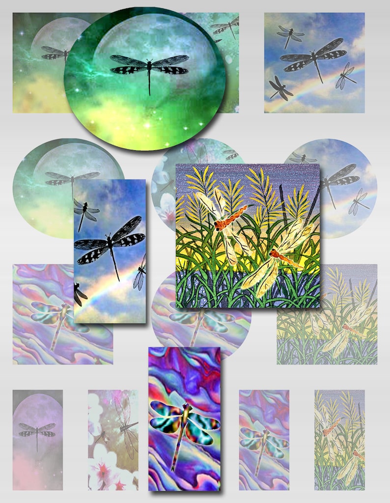 Dragonflies Instant Download Sampler Sheet 2 Inch Squares Rounds 1 X 2 ...