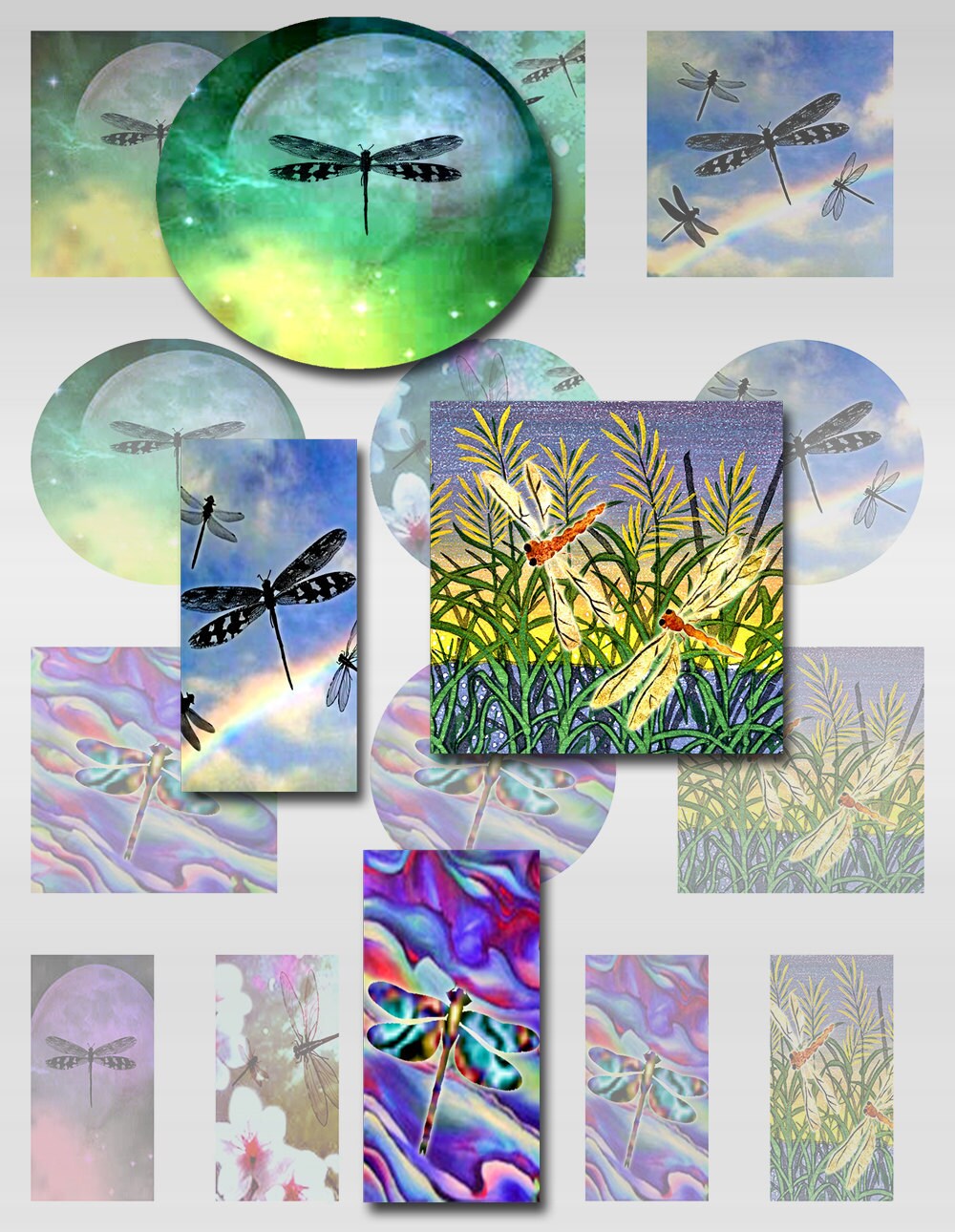 Dragonflies Instant Download Sampler Sheet 2 Inch Squares Rounds 1 X 2 ...