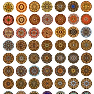 Mandala 1 Inch Round Circles Instant Download for Glass Resin Pendants Collage Sheet Digital JPEG Images (KKX-102)