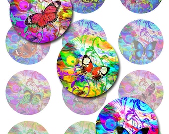 Butterfly Art Nouveau Instant Download 1",2" and 40mm Round Circles and 30x40mm Ovals JPEG (AG-131)