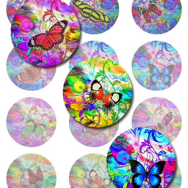 Butterfly Art Nouveau Instant Download 1",2" and 40mm Round Circles and 30x40mm Ovals JPEG (AG-131)