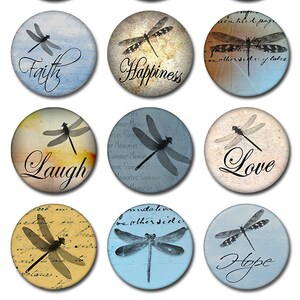 Dragonflies Round Inspirational Instant Download 1 and 2 Inch Collage Sheet JPEG MA-52 image 2