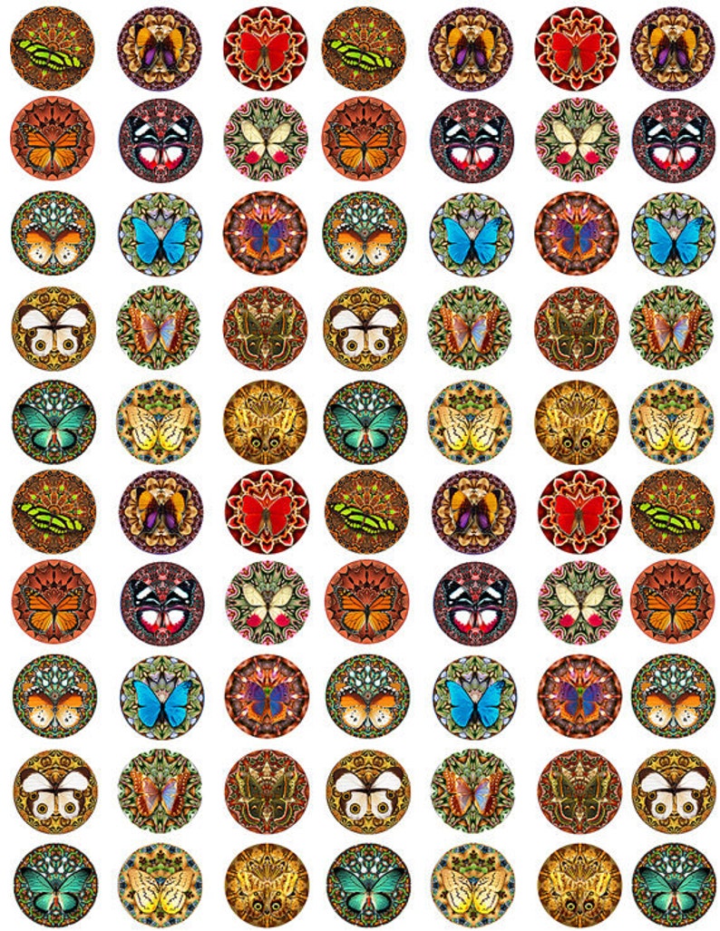Butterfly Mandala Instant Download 3 Pages 1,1.5,2 Inch Round Circle Jpeg J-13B image 3