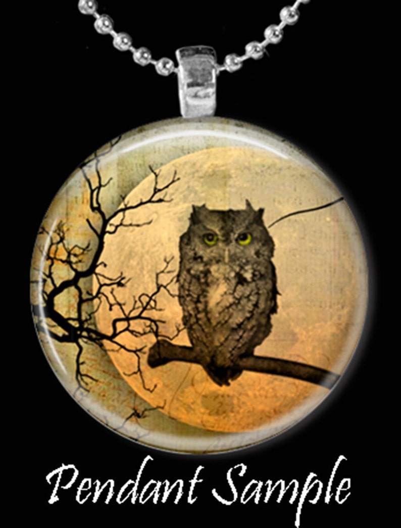Owl Moon Ephemera Botanical Instant Download 1, 1.5, 2 Inch Rounds Circles for Glass and Resin Pendants S-23 image 4