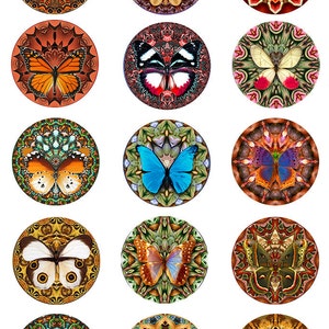 Butterfly Mandala Instant Download 3 Pages 1,1.5,2 Inch Round Circle Jpeg J-13B image 2