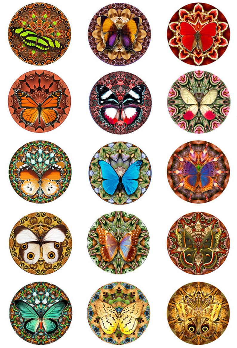 Butterfly Mandala Instant Download 3 Pages 1,1.5,2 Inch Round Circle Jpeg J-13B image 2