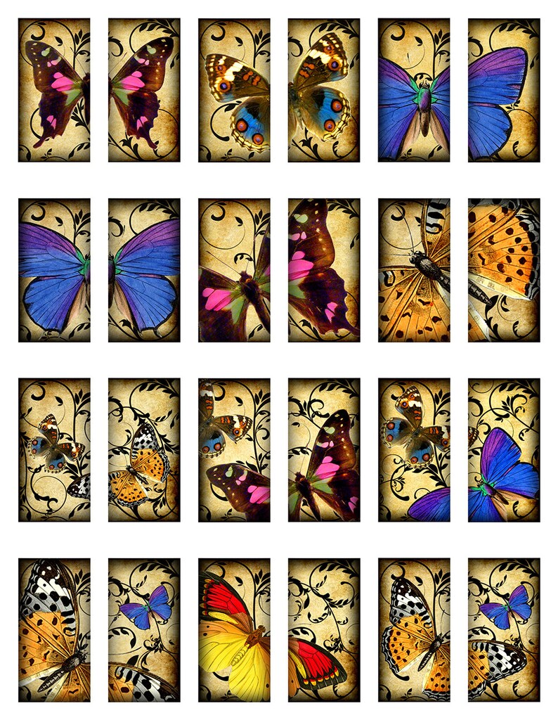 Butterflies Art Deco Vintage Paper 1 X 2 Inch Instant Download Etsy