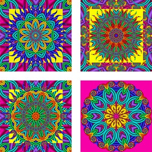 Mandalas Altered Fractal Art 4 Inch Squares Instant Download Digital Image Collage Sheet  JPEG (12-106)