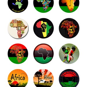 Africa Tema Mappa Colori Download Istantaneo 1,1.5,2 Pollici Digitale Round Circle JPEG Immagini (13-12)