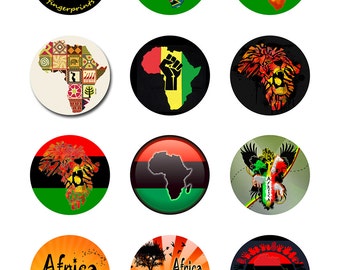 Africa Theme Map Colors Instant Download 1,1.5,2 Inch Digital Round Circle JPEG Images (13-12)